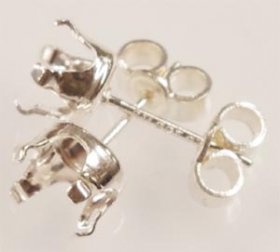 SSE64 S.S. STERLING SILVER 6x4MM 4-CLAW SNAP-TITE STUD EARRING